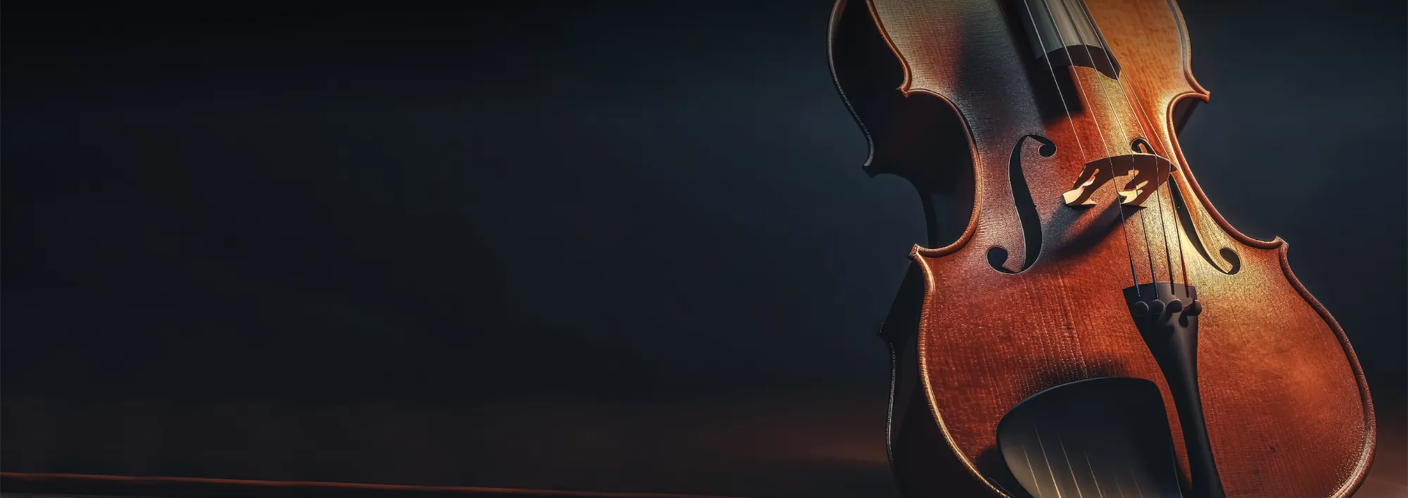 A violin lit from the side against a dark ground — the ensemble’s own title image.