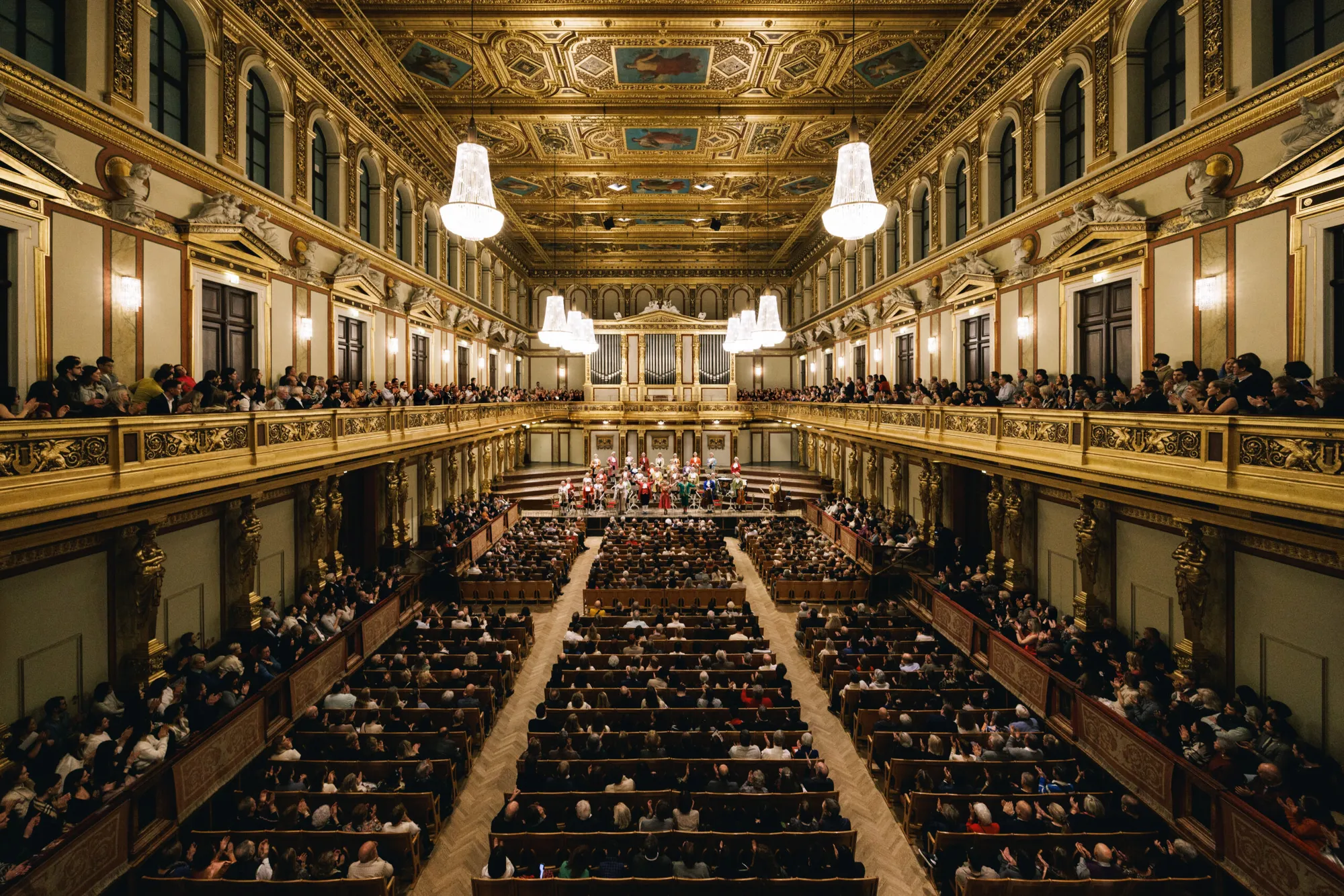 The Golden Hall of the Musikverein during a Wiener Mozart Konzert, seen from the rear balcony.